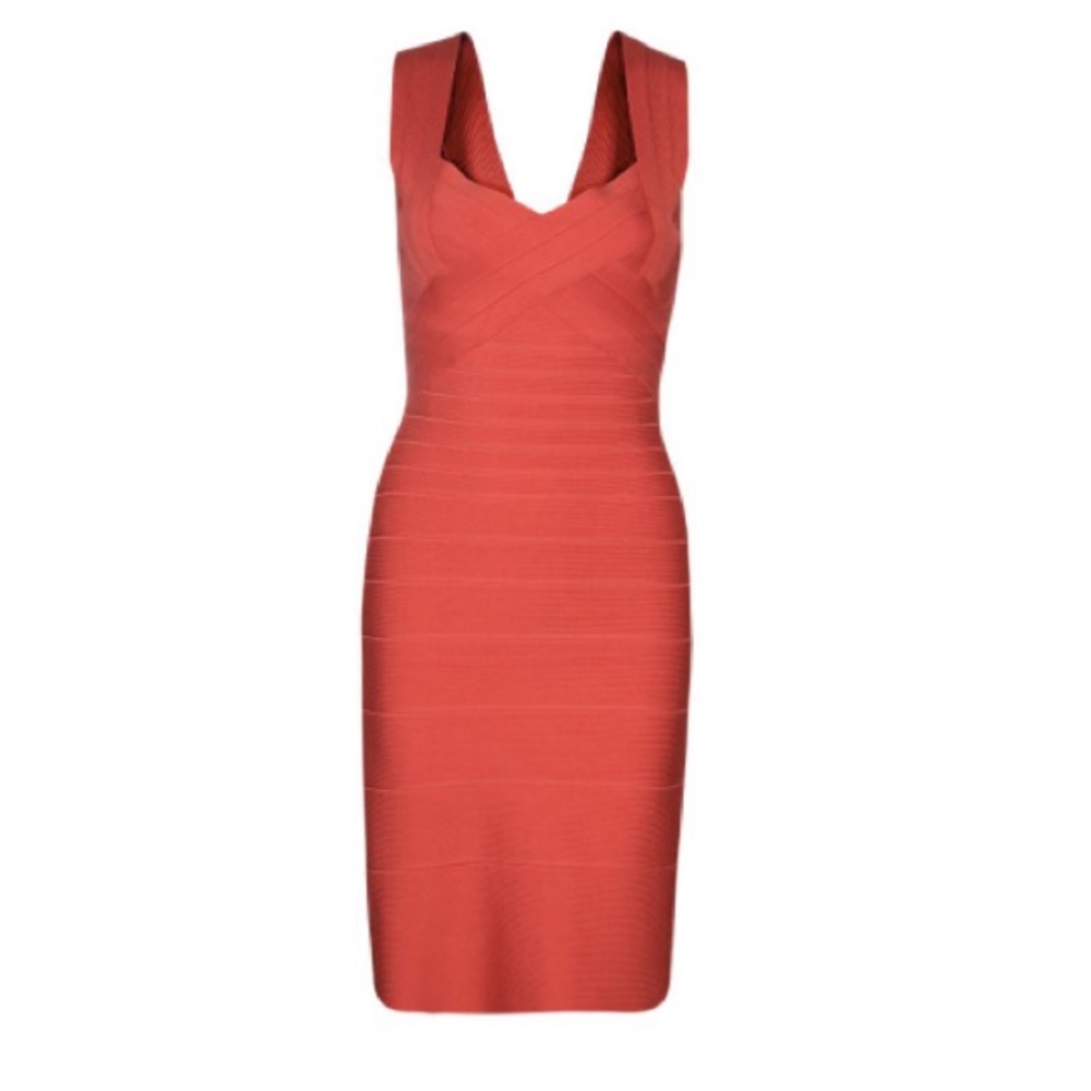 Herve Leger Red Sunburst Bandage Midi Dress Small